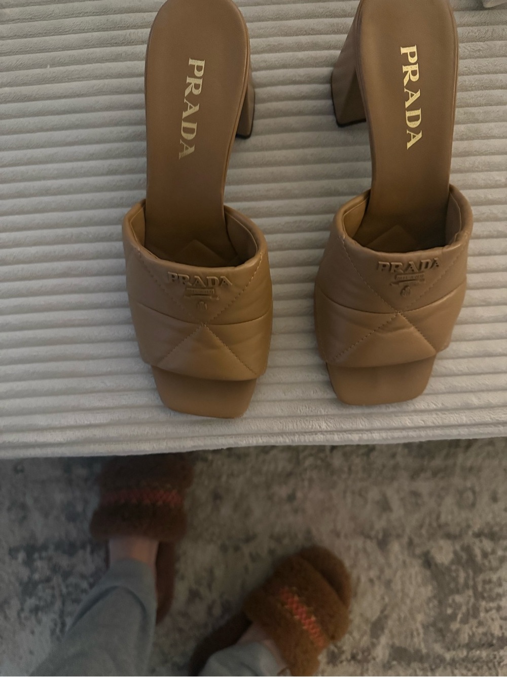 Prada Quilted Tan Leather Slide Mules